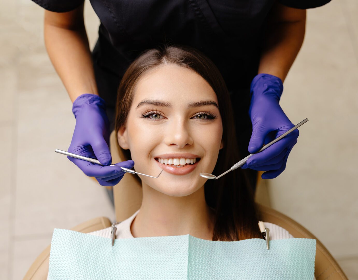 Woman smiling during dental checkup