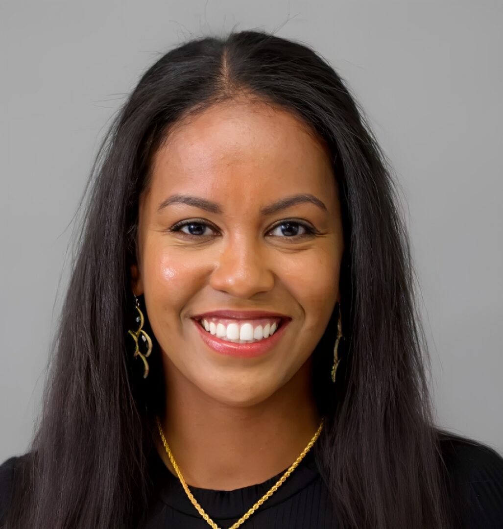 Smiling woman with long hair